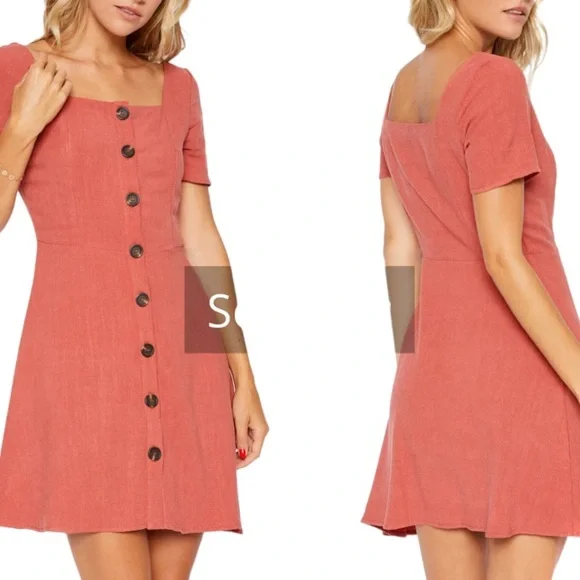 Sadie & Sage Square Neck Button Down Linen Blend Dress Sz M - Picture 2 of 7